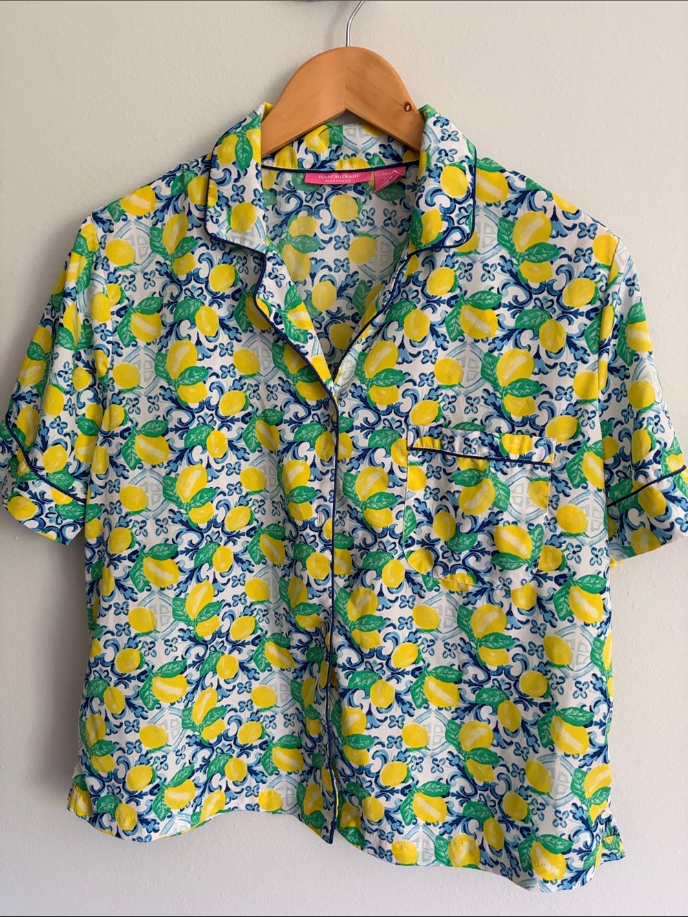 Isaac Mizrahi Lemon Print Short-Sleeve Button-Down Shirt - Yellow/Green/Blue